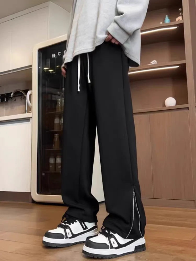 Men's American Style High Street Sweatpants Micro Flared Loose Fit Straight Leg Spring Autumn Hanging Sports
