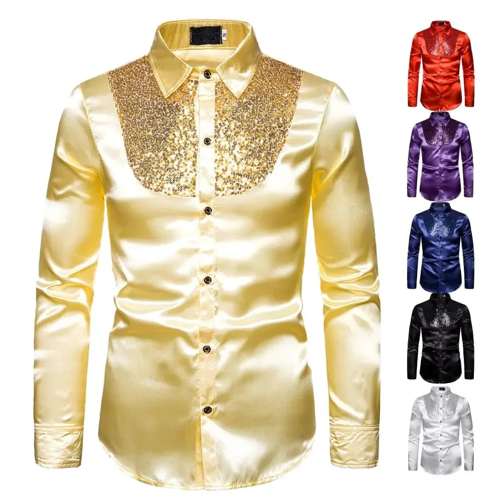 Men's Shirt Glitter Sequins Men's Wear Fashion Sexy Casual Shirt Festival Banquet Stage Performance Wedding Host Prom Men's Top