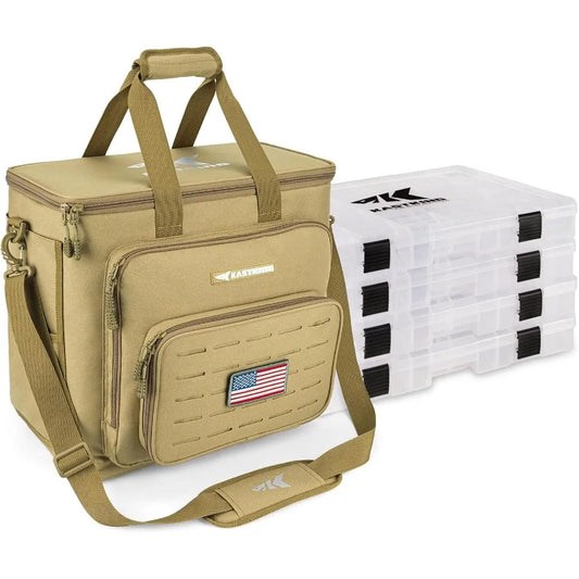 KastKing Karryall Fishing Tackle Bags with 4 3700 Tackle Trays for Saltwater and Freshwater Fishing Durable Fishing Gear Storag