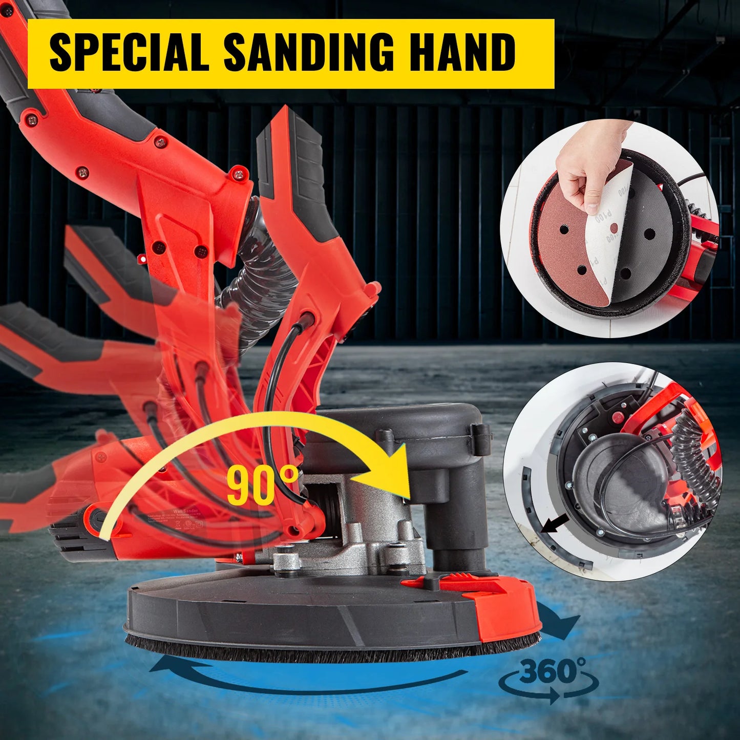 SucceBuy Drywall Sander 850W Variable Speed 800-1750RPM Electric Drywall Sander Foldable Sheetrock Sander with Handle Vacuum Bag