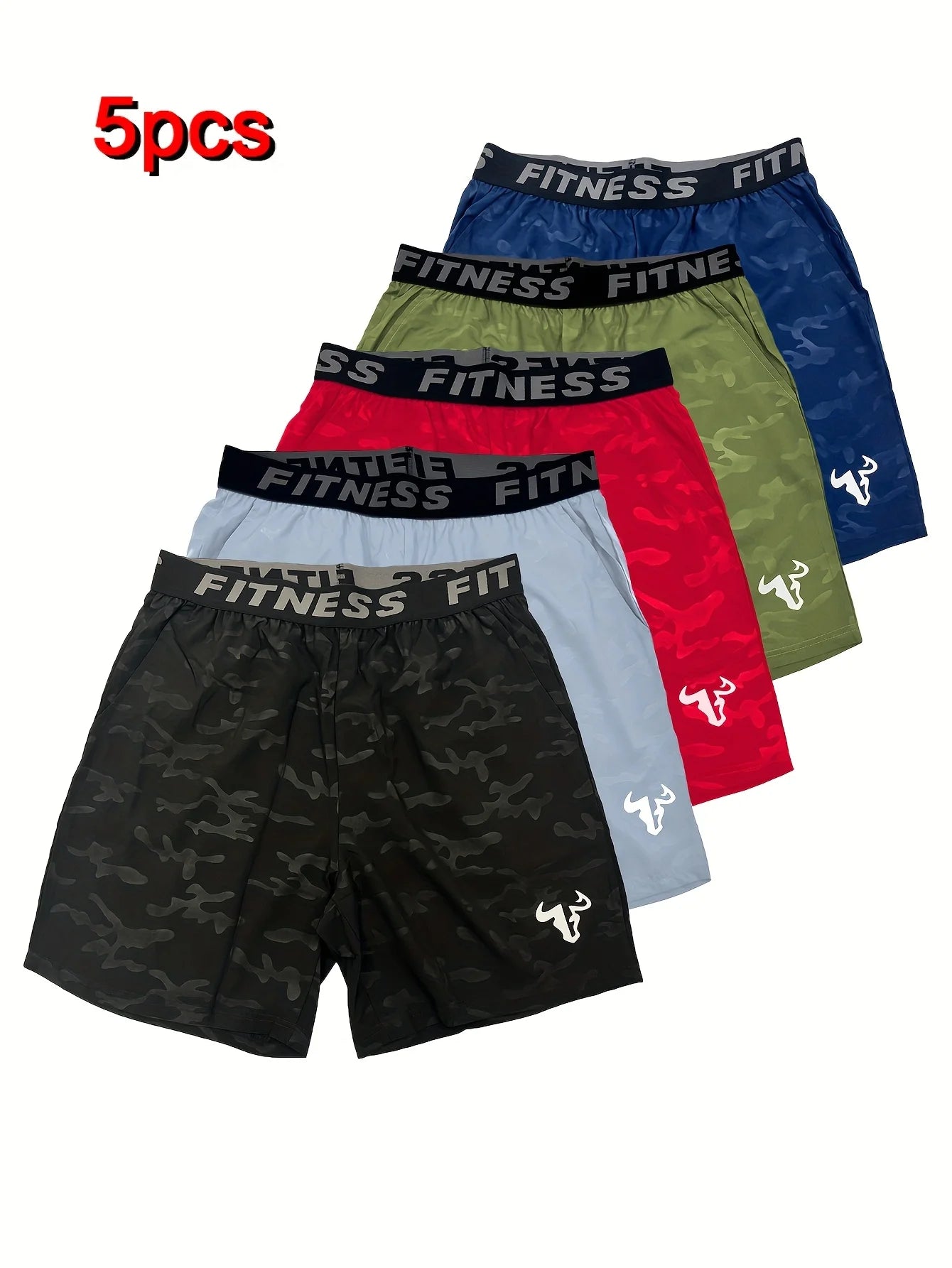 Men's Sports Shorts Bull Print 5 piece set Training shorts