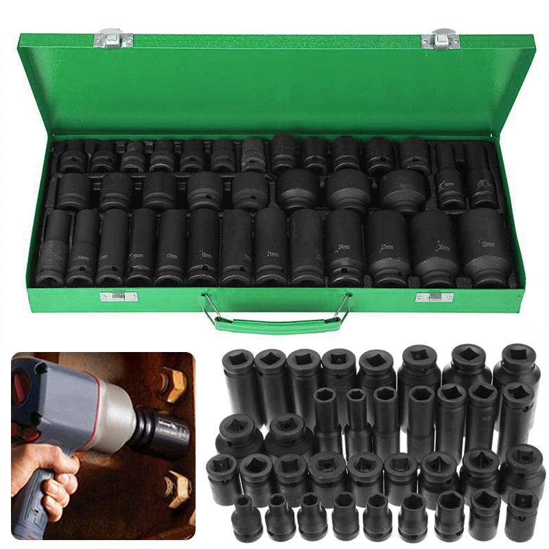 35pcs Professional Heavy-Duty 1/2" Pneumatic Tool Kit with Air Gun, Hex Extensions, Rotary Tools & Impact Socket Set