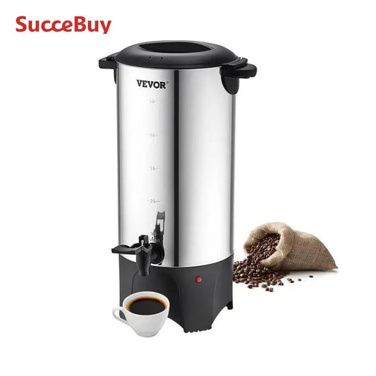 SucceBuy 50 Cups Commercial Coffee Urn Stainless Steel Large Coffee Dispenser 1000W Electric Coffee Maker Urn For Quick Brewing