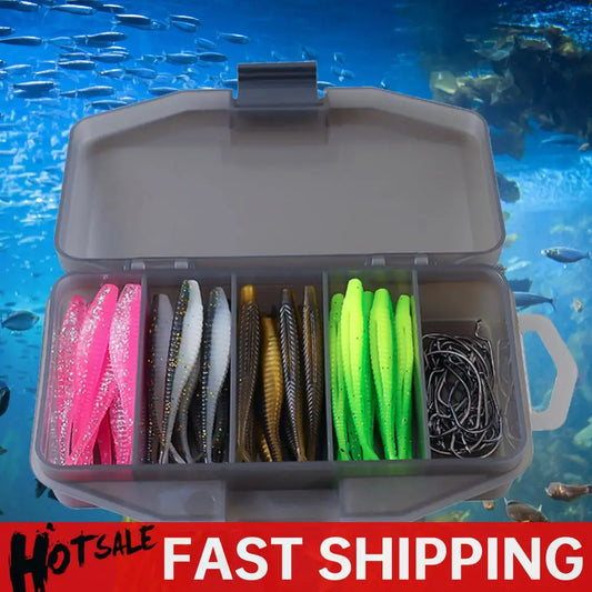 61pcs/set Artificial Lure Hook Fork Tail Wobbler Bait Hook Gear Tools with Storage Box Soft Lightweight Outdoor Fishing Tackle
